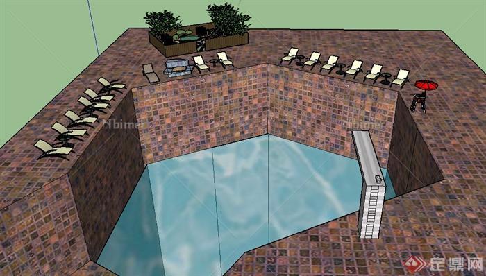 某现代风格户外跳水池以及庭院景观设计SU模型