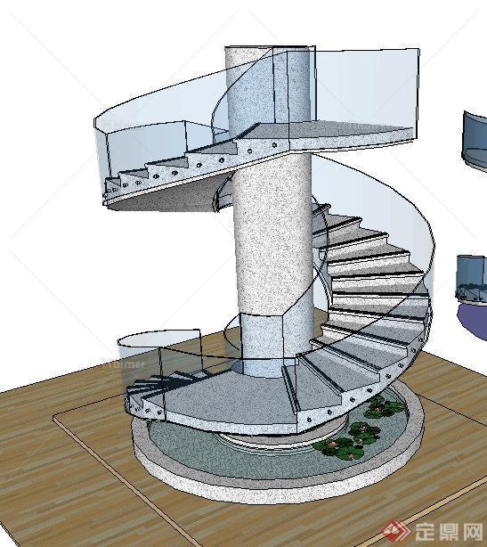 室内混凝土旋转楼梯设计SU模型