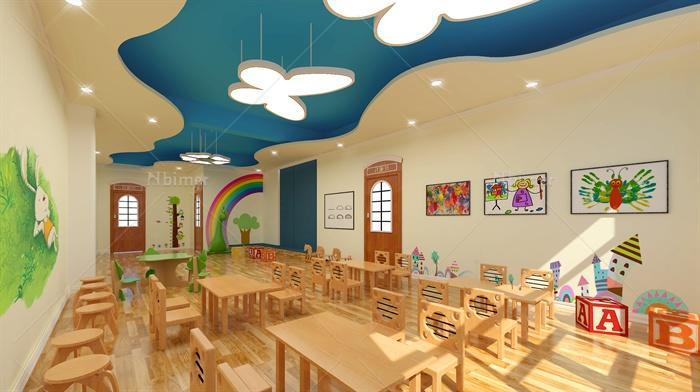 现代风格幼儿园教室室内设计su模型（含效果图）