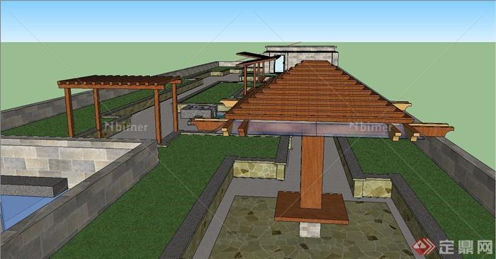 某多层住宅建筑屋顶花园设计SU模型
