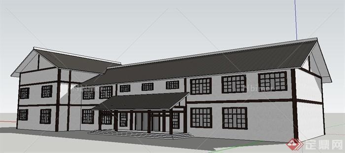 现代中式风格社区服务中心建筑设计su模型