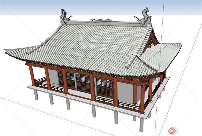 单层中式建筑设计SU模型