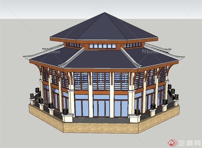 欧式风格重檐塔楼建筑设计SU模型