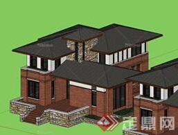 某新中式风格小别墅建筑SU模型素材