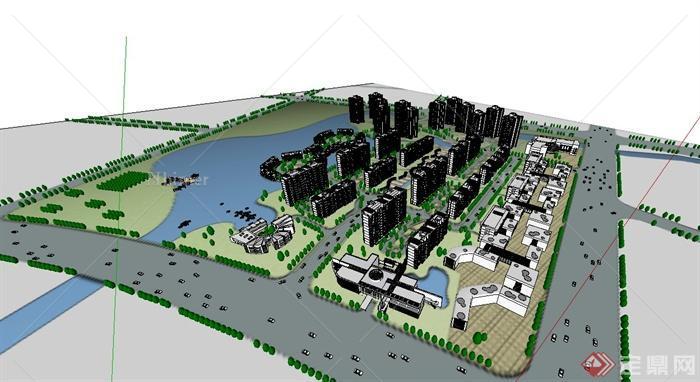 天津武清滨水住宅区规划设计su模型（含建筑）