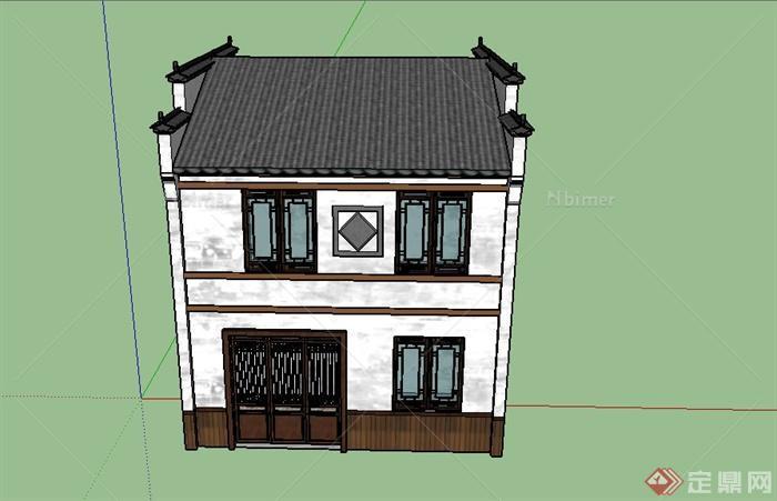 某古典中式两层乡村住宅建筑设计SU模型