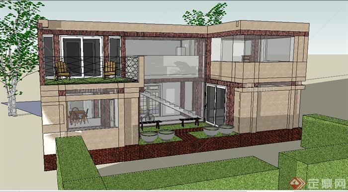 某2层小别墅建筑模型设计SU参考