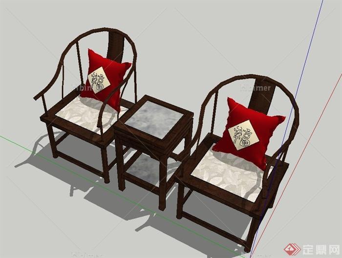 中式风格室内木质桌椅设计SU模型