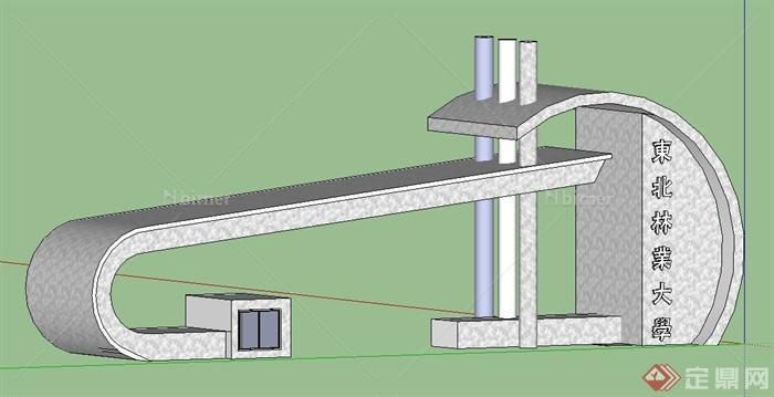 现代简约大学校门su模型