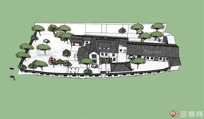 中国古典中式风格庭院住宅建筑设计su模型[原创]