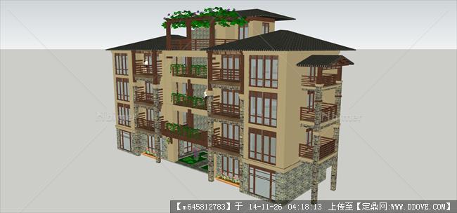 精细东南亚风格公寓su模型