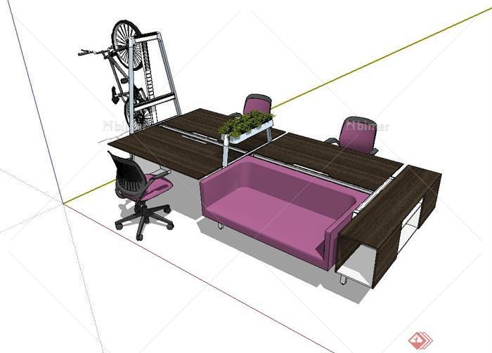 现代简约风格办公室桌椅家具设计SU模型[原创]