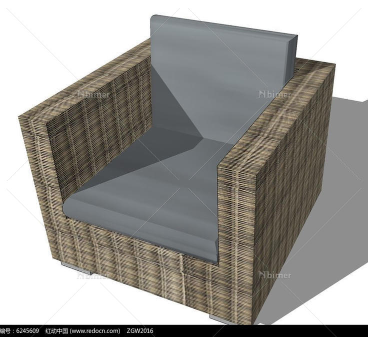 灰色坐垫藤编座椅su模型