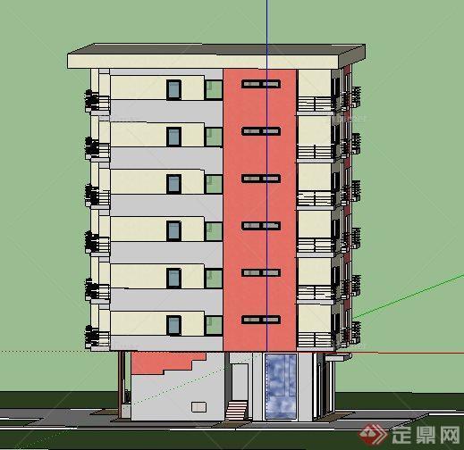 现代简约7层公寓住宅楼建筑su模型[原创]