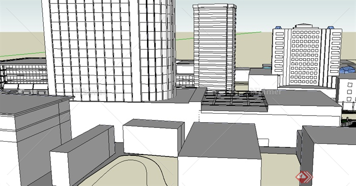 某现代商业建筑群建筑设计SU模型素材