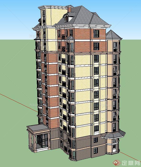 某欧式高层独栋住宅建筑设计SU模型