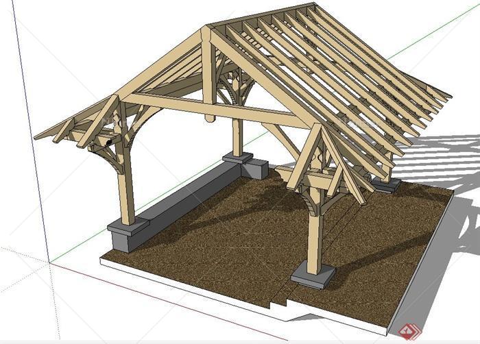 东南亚风格木廊架设计su模型