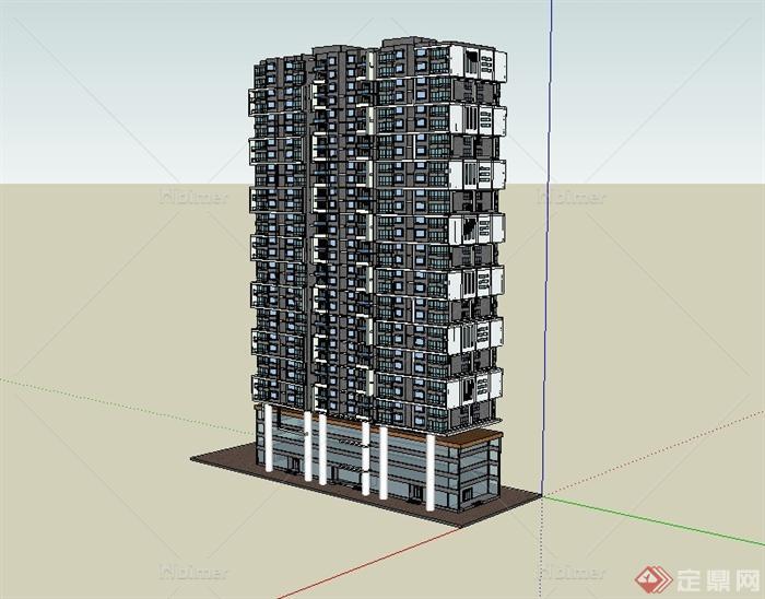现代高层详细居住小区建筑楼设计su模型[原创]