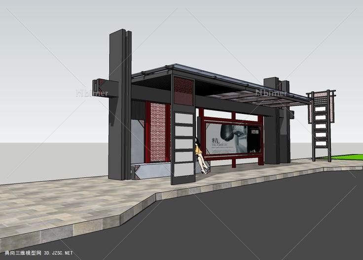 公交车站台su模型