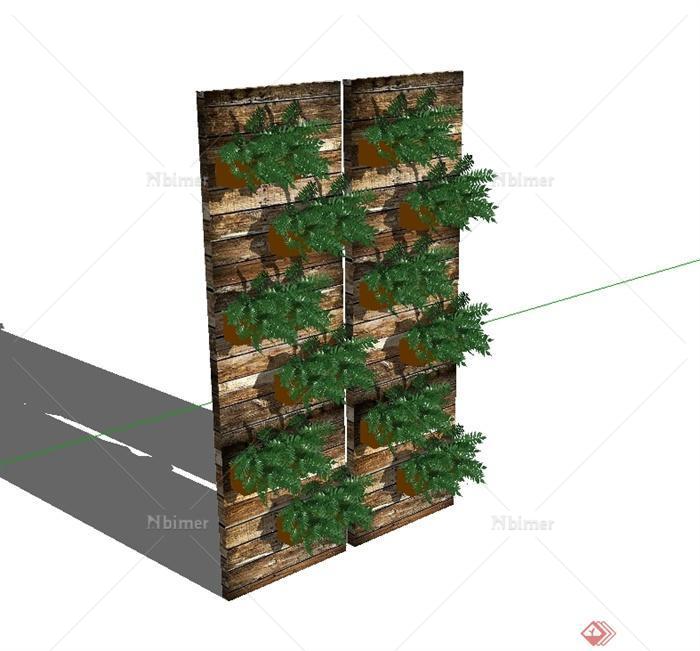某木板立体绿化植物盆栽设计SU模型[原创]