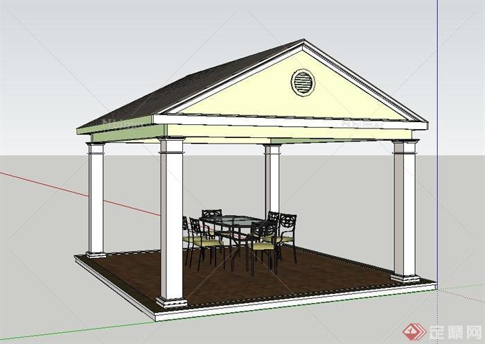 欧式四角凉亭与桌椅设计SU模型
