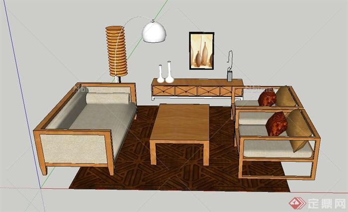 现代室内沙发、茶几、地柜组合设计SU模型