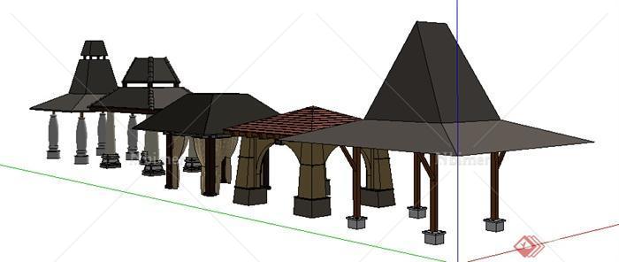 园林景观之东南亚风格景观亭设计方案SU模型
