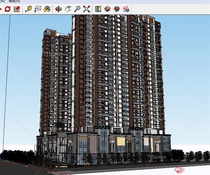 某现代高层商住建筑SU模型素材