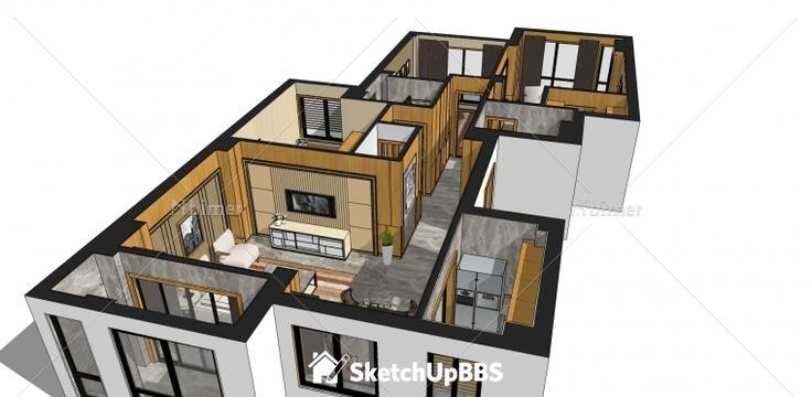 帮一同事做的一套现代家装设计方案提供SketchUp