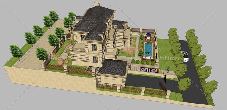 法式风格别墅与庭院设计方案sketchup模型