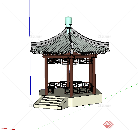 某古典中式六角亭设计SU模型素材