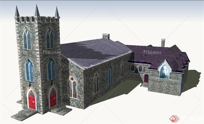 某欧陆风格教堂建筑设计su模型