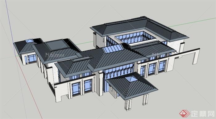 某栋新中式会所建筑设计SU模型