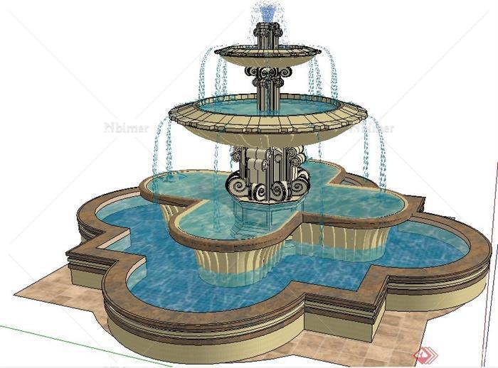 现代花瓣状喷泉水池su模型