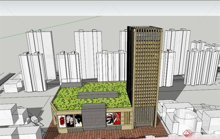 某现代L型独栋商业建筑设计SU模型