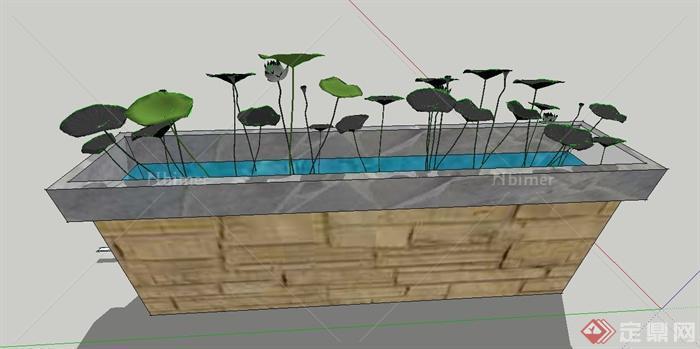 园林景观节点条形水池设计SU模型