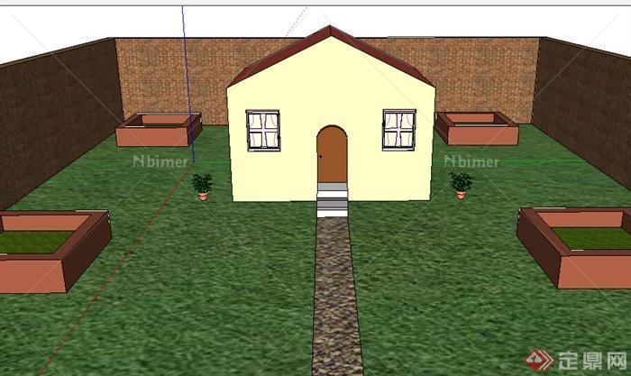 某单层居住民房设计SU模型（含庭院）