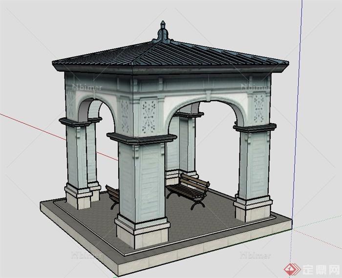 欧式方形景观亭设计SU模型