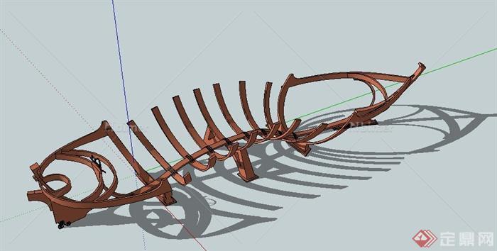 鱼骨船型镂空小品设计SU模型