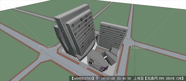 大体量高层办公裙楼su模型