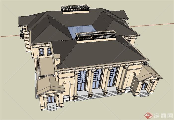 新古典风格两层别墅会所建筑设计SU模型