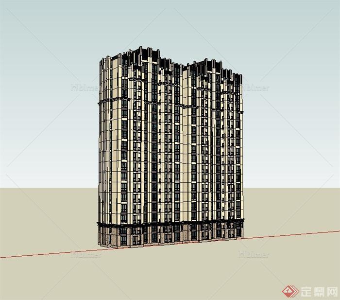 新古典风格精致详细高层住宅建筑楼设计SU模型[原
