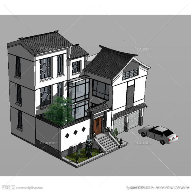 中式别墅SketchUp模型图片