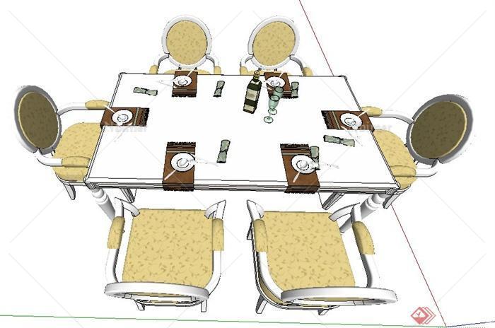 现代风格六人座餐桌椅su模型