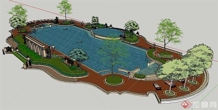 新古典风格户外泳池景观su模型