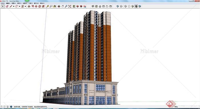某现代风格高层商住建筑设计方案SU模型6