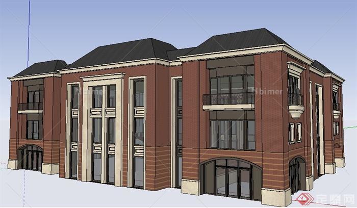 新古典三层购物中心建筑设计su模型