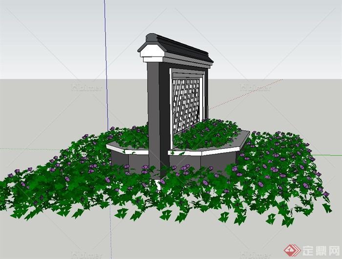 园林景观节点中式镂空景墙设计SU模型