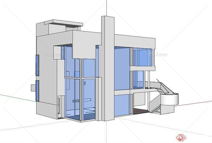 现代简单的住宅楼设计SU模型[原创]