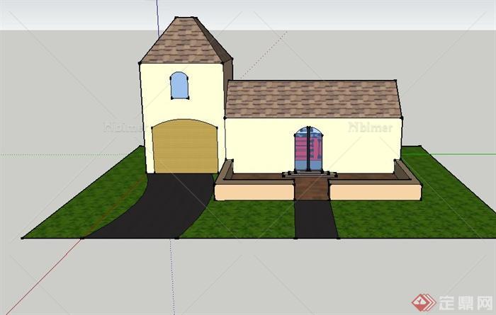 某欧式带车库住宅建筑设计SU模型